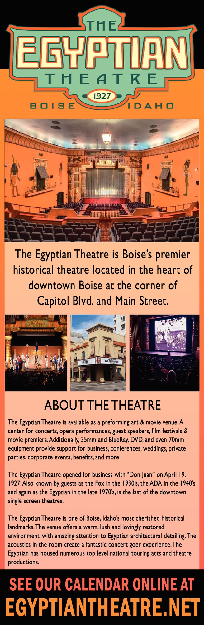 About The Theatre, The Egyptian Theatre, Boise, ID