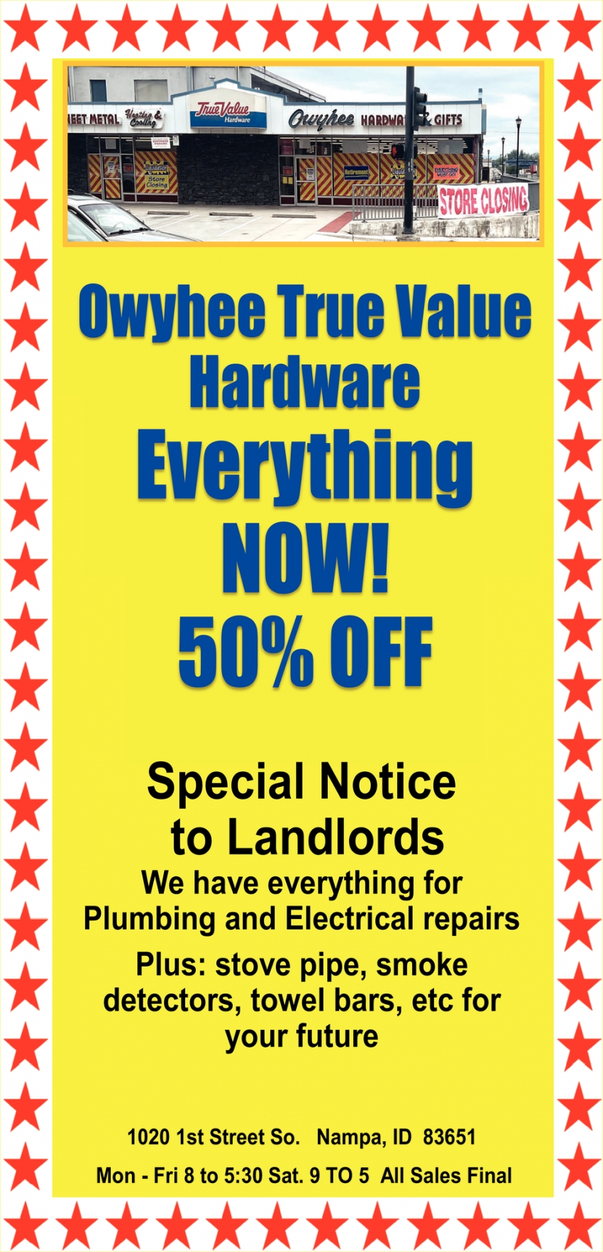 Everything Off! 50 Off, Owyhee True Value, Nampa, ID