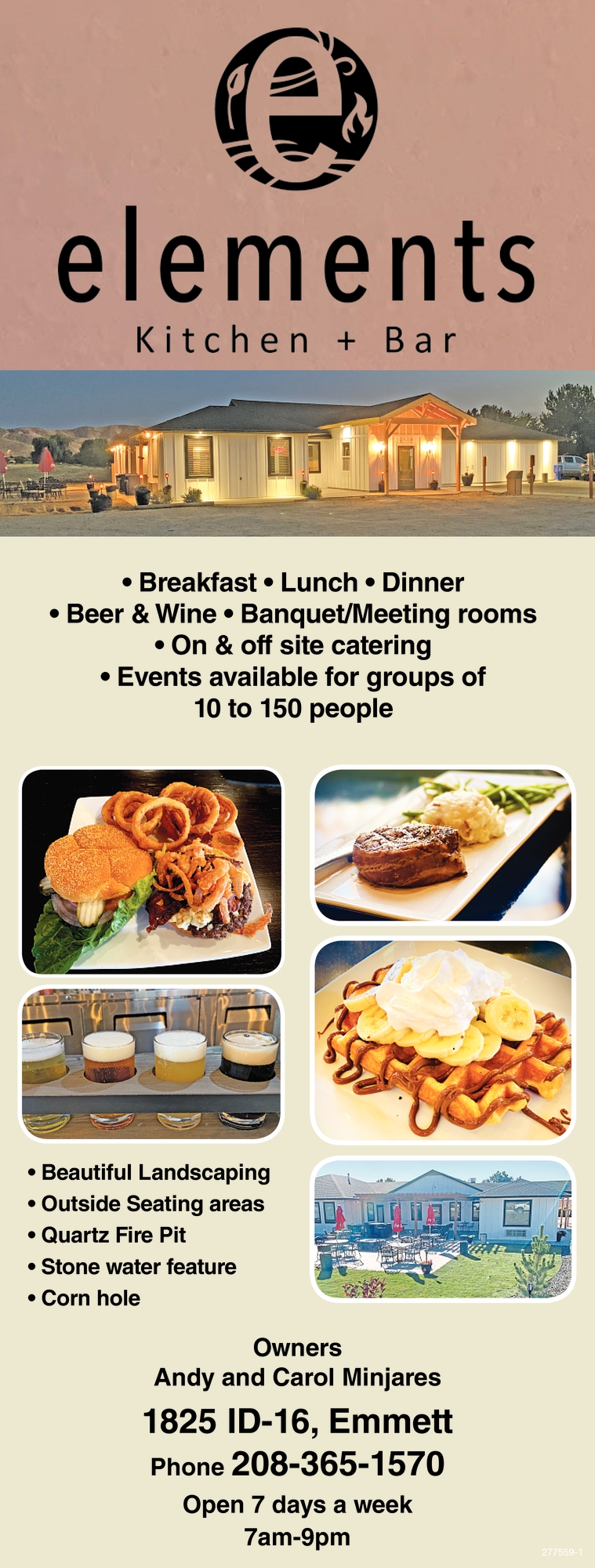 Breakfast Lunch Dinner, Elements Kitchen + Bar, Emmett, ID