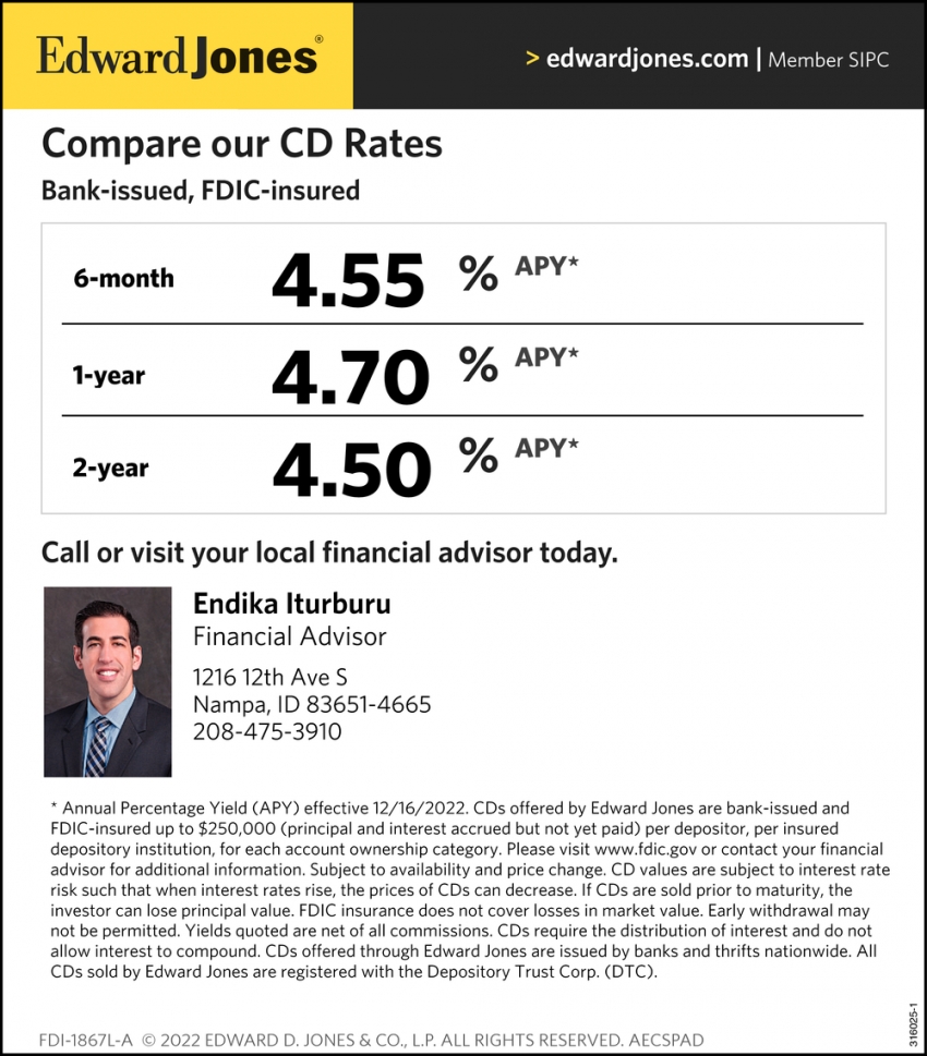 Compare Our CD Rates, Edward Jones Endika Iturburu, Nampa, ID